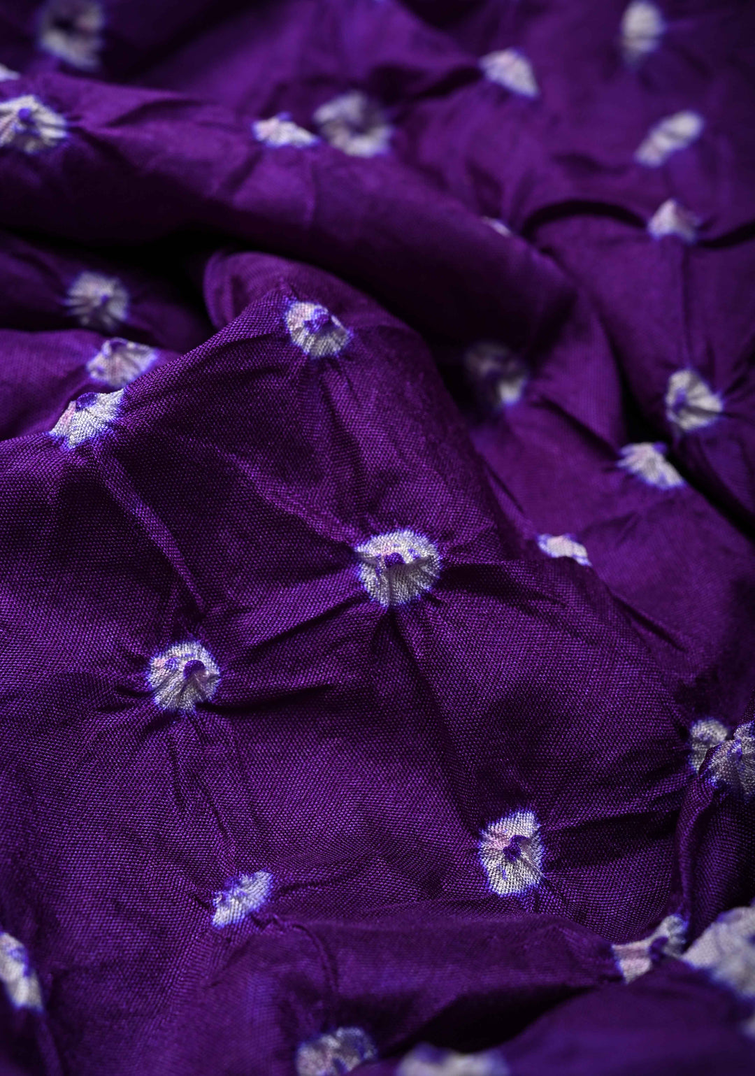 Purple Ink Crushed  Bandhani on Art Silk Saree with Meenakari Floral Zari Border and pallu