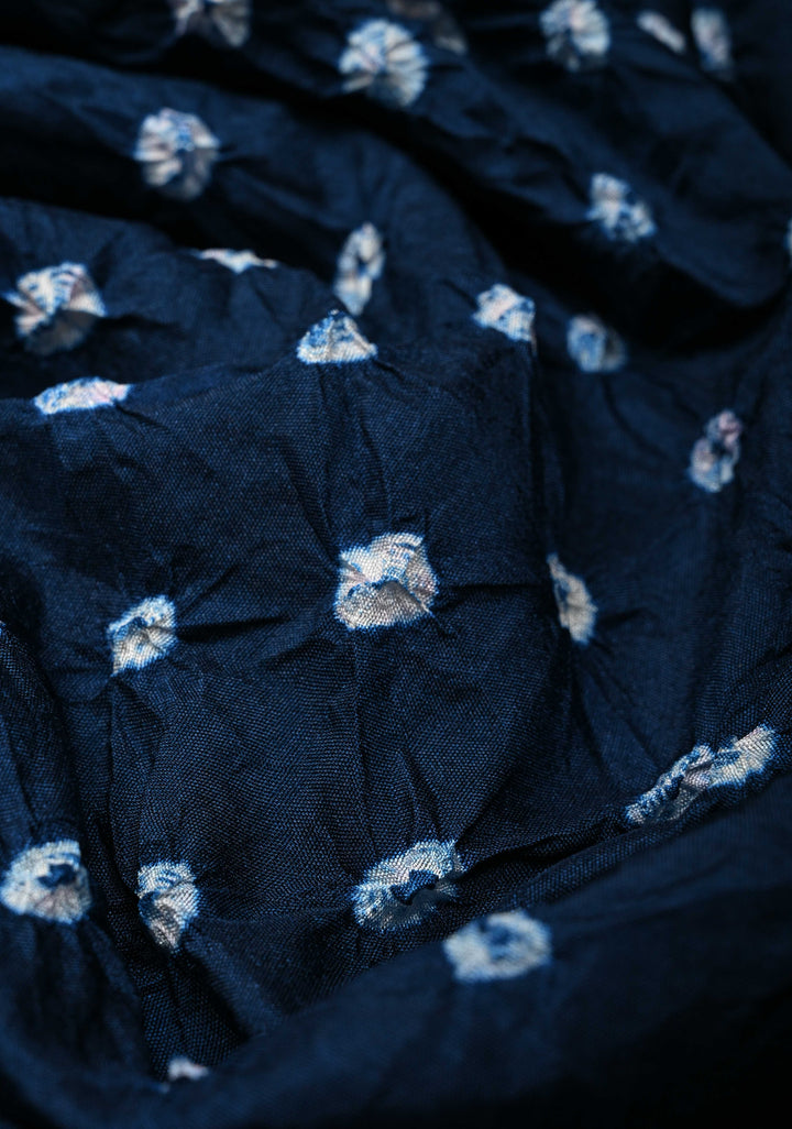 Prussian Blue Crushed Bandhini on Art Silk Saree with Meenakari Zari Border