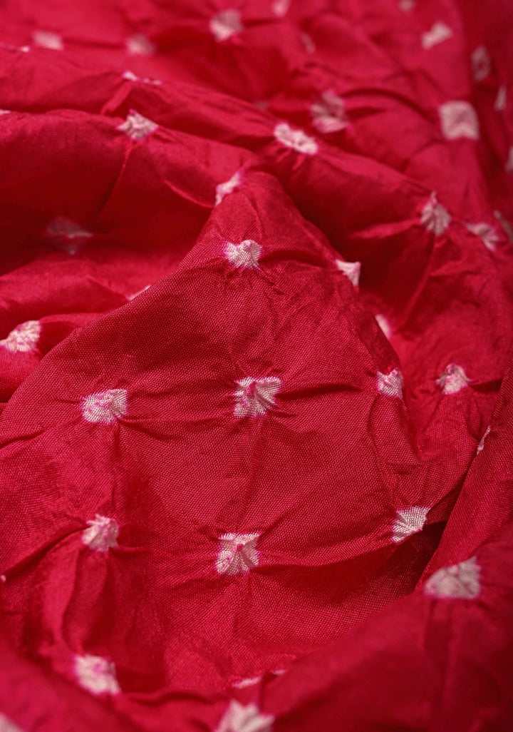 Rani Pink Crushed  Bandhani on Art Silk Saree with Meenakari Floral Zari Border and pallu