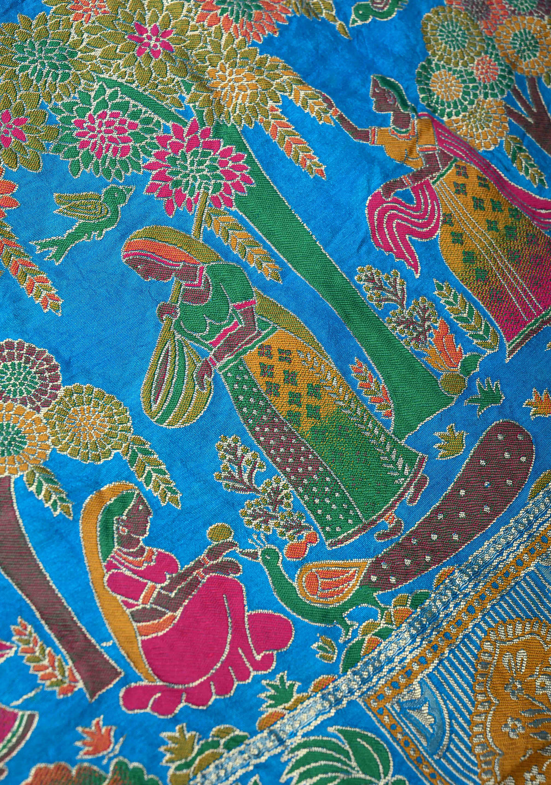 Copper Sulphate Blue Crushed  Bandhani on Art Silk Saree with Meenakari Floral Zari Border and Pallu