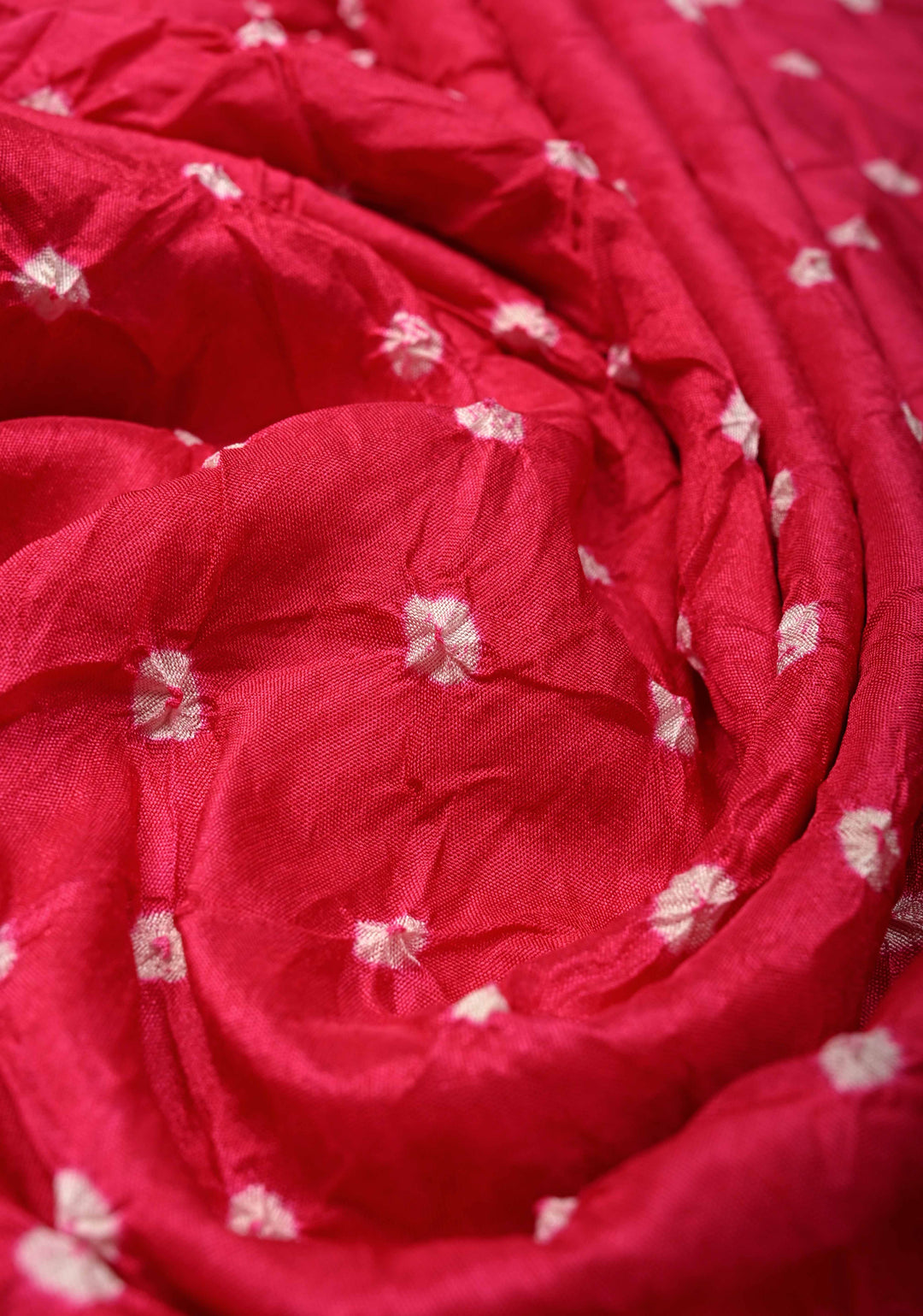 Bright Pink Crushed Bandhini on Art Silk Saree with Meenakari Zari Border and Patola Pallu