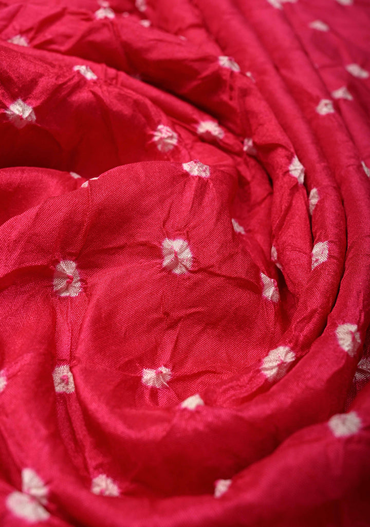 Bright Pink Crushed Bandhini on Art Silk Saree with Meenakari Zari Border and Patola Pallu