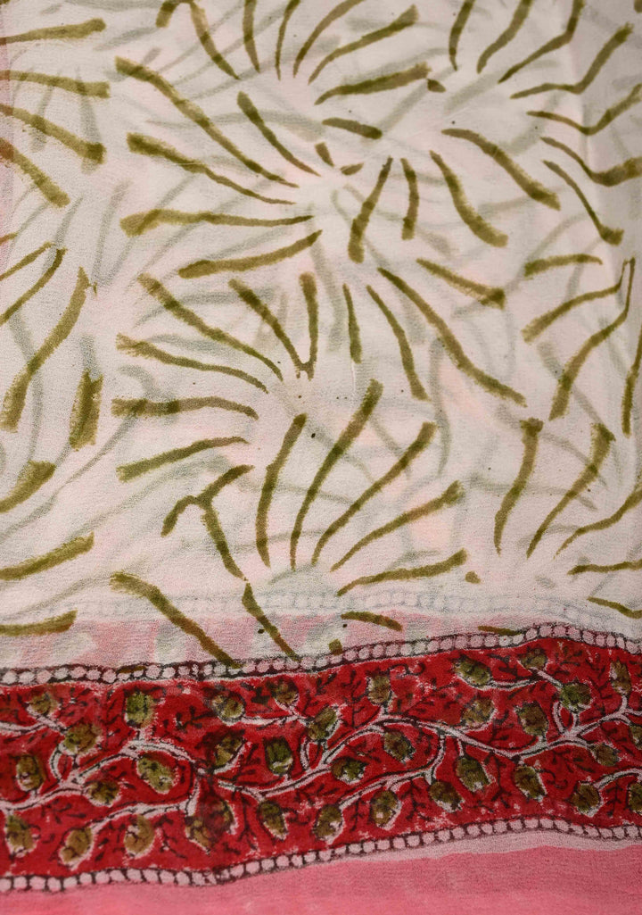 Rose Pink Georgette Saree with Sanganeri Hand Block Print