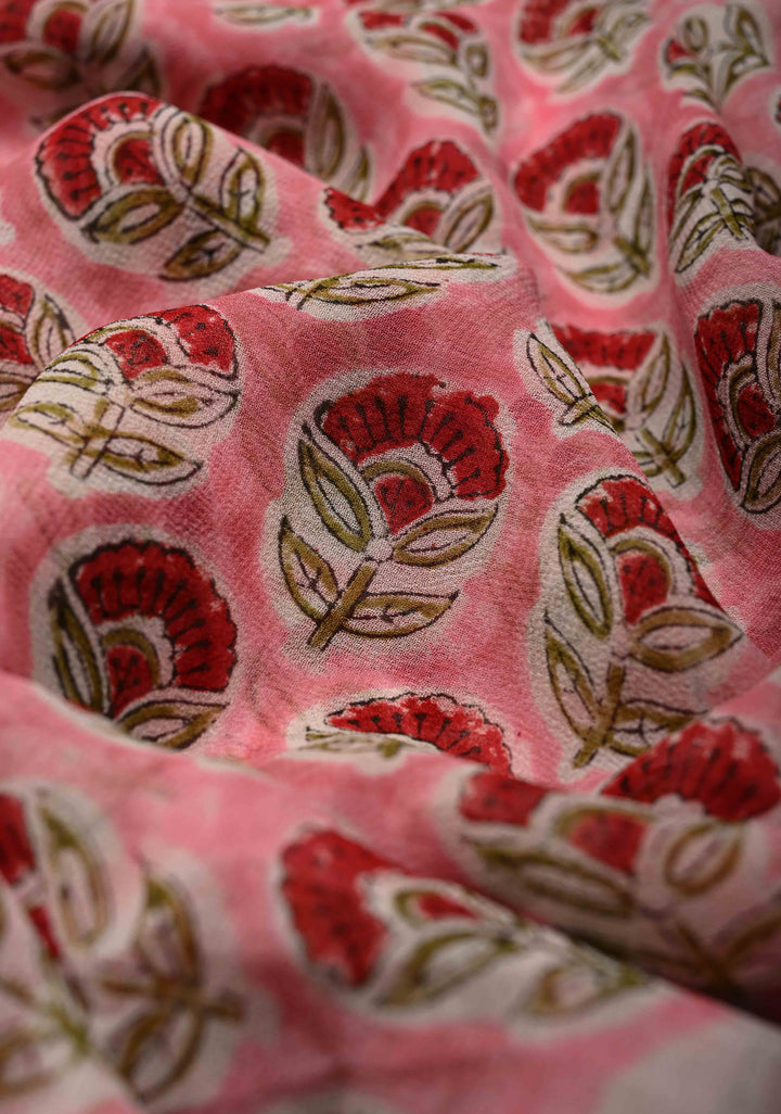 Rose Pink Georgette Saree with Sanganeri Hand Block Print