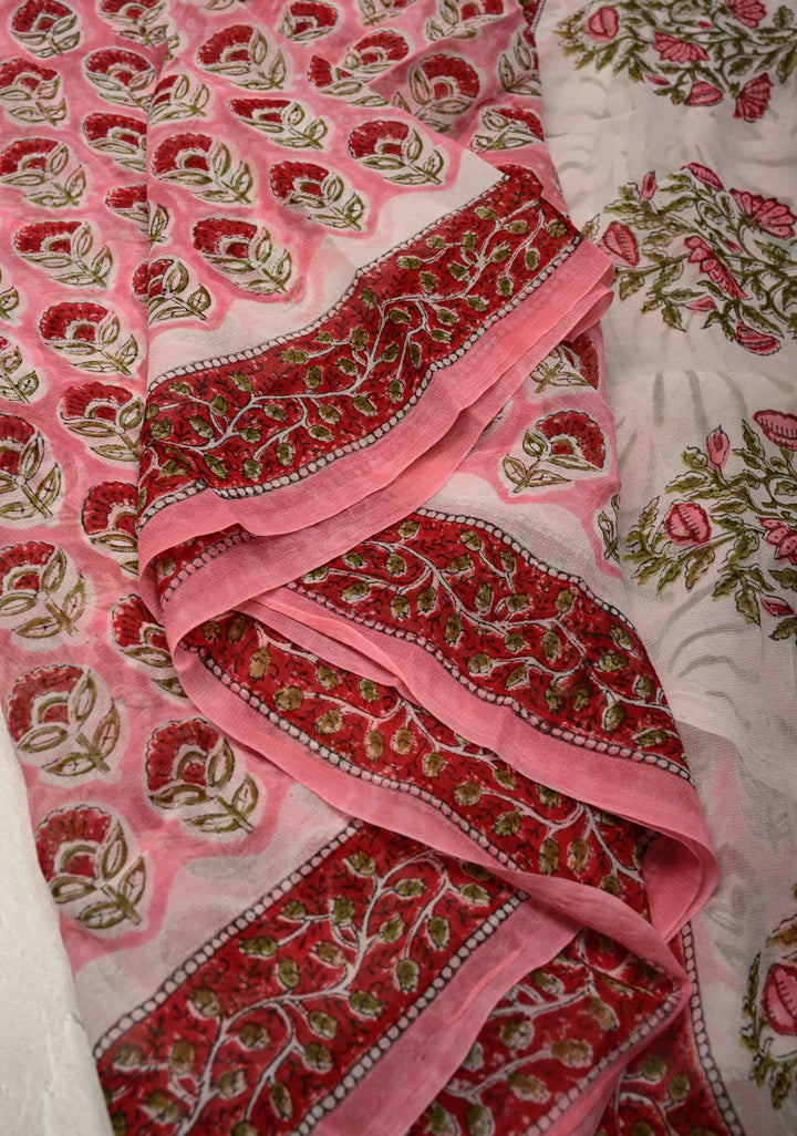 Rose Pink Georgette Saree with Sanganeri Hand Block Print