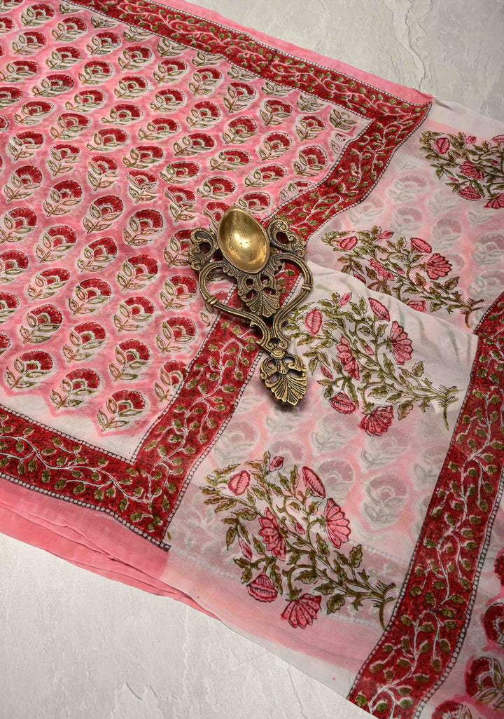 Rose Pink Georgette Saree with Sanganeri Hand Block Print