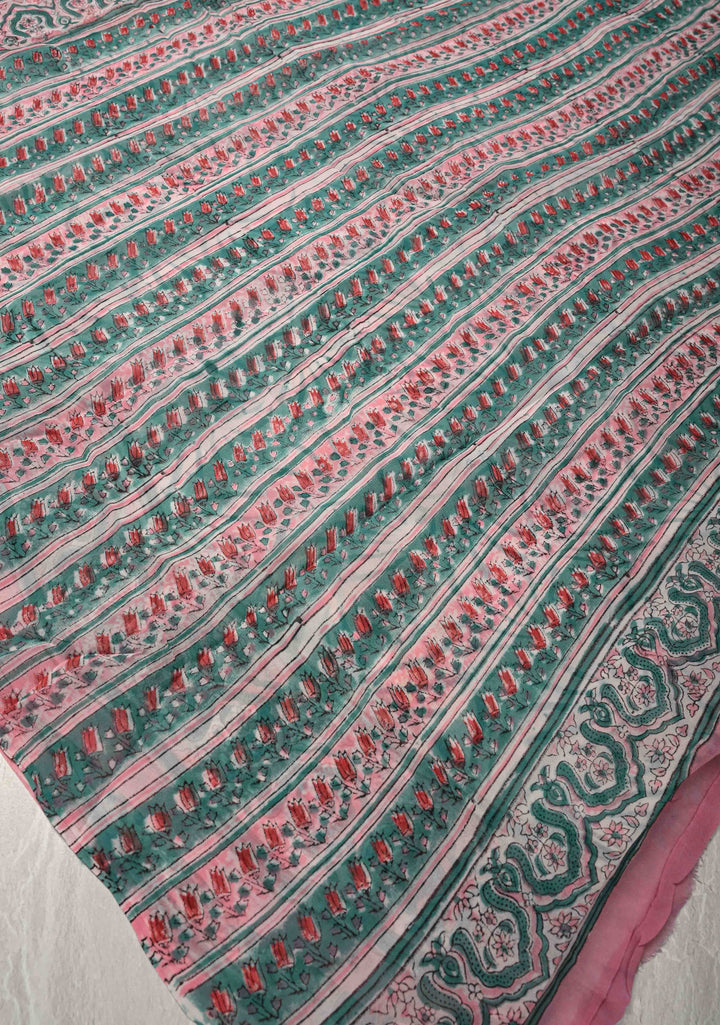 Light Pink Georgette Saree with Sanganeri Hand Block Print