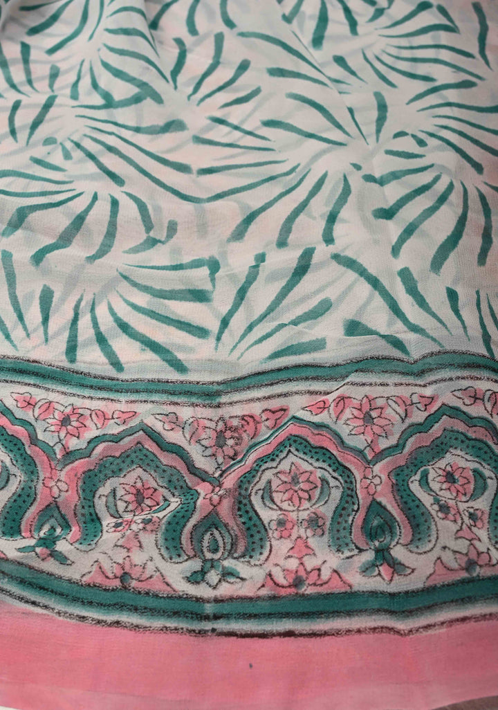 Light Pink Georgette Saree with Sanganeri Hand Block Print
