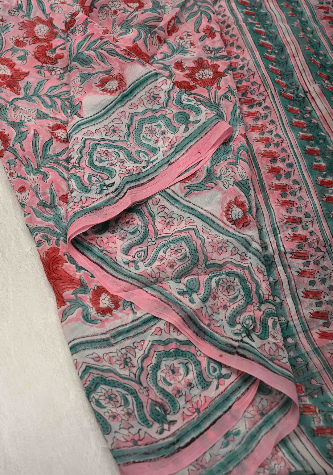 Light Pink Georgette Saree with Sanganeri Hand Block Print