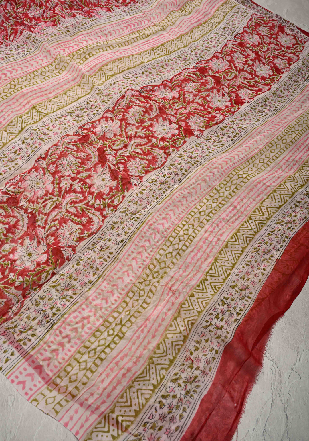 Brick Red Georgette Saree with Sanganeri Hand Block Print