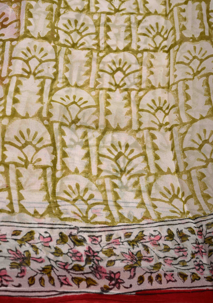 Brick Red Georgette Saree with Sanganeri Hand Block Print