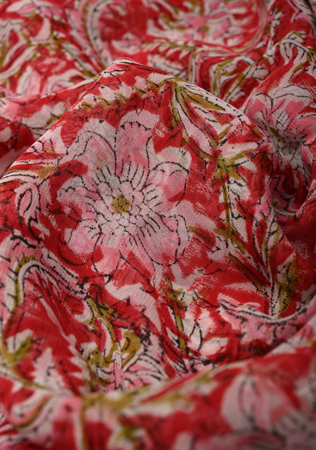 Brick Red Georgette Saree with Sanganeri Hand Block Print