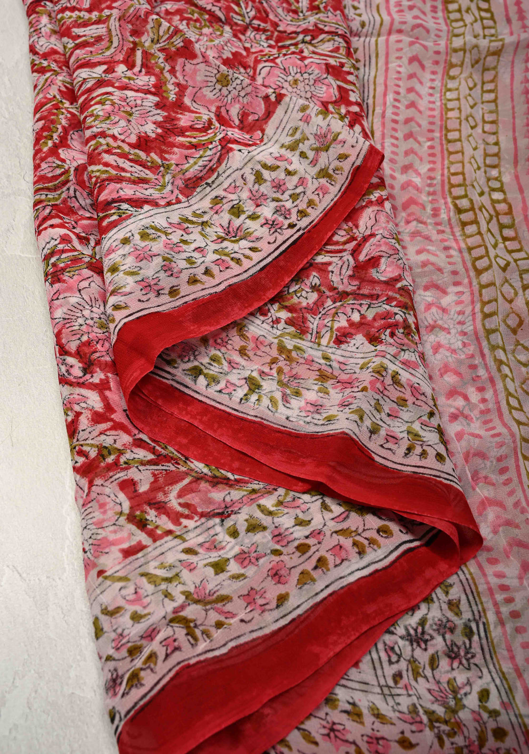 Brick Red Georgette Saree with Sanganeri Hand Block Print