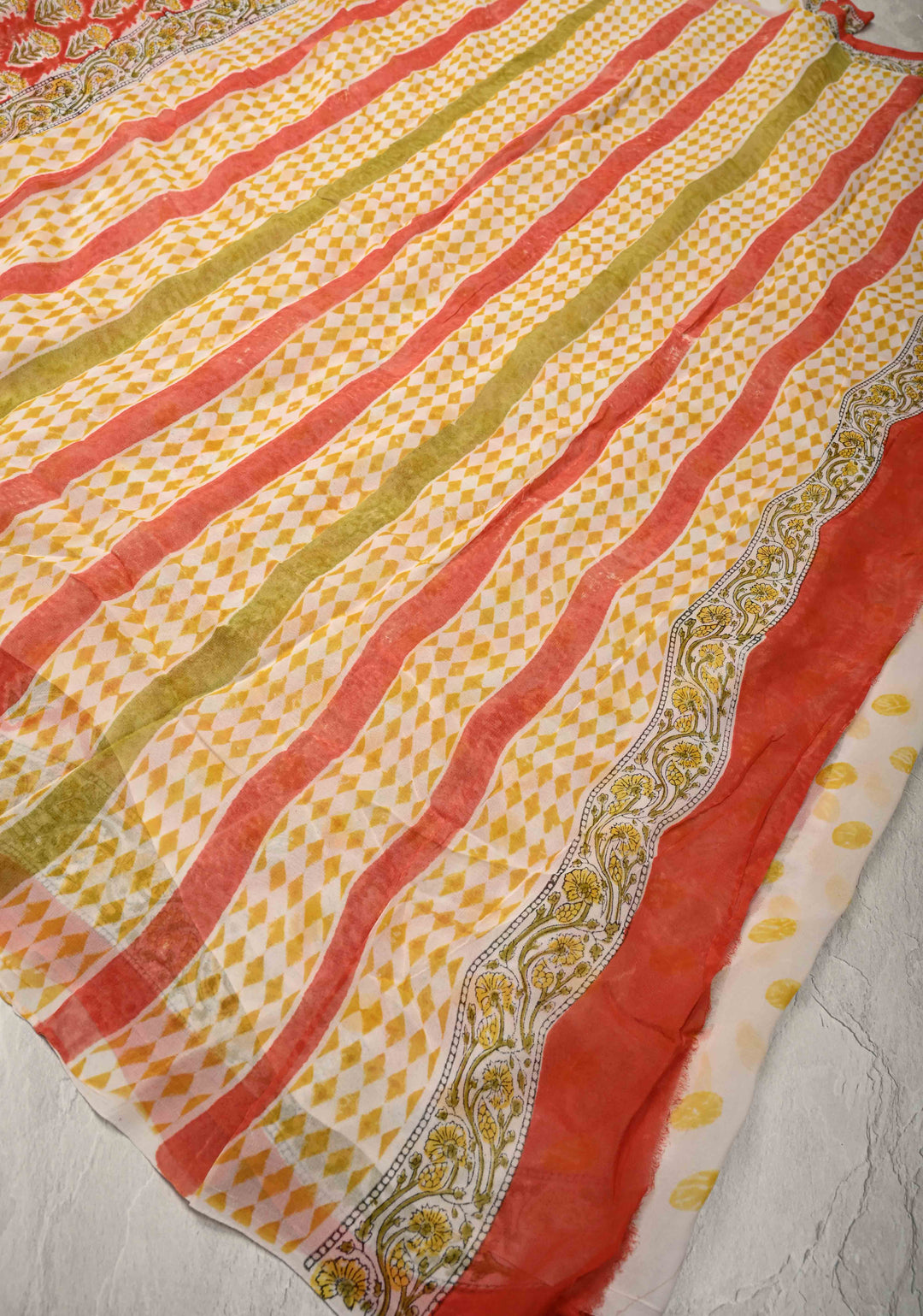 Fanta Orange Georgette Saree with Sanganeri Hand Block Print