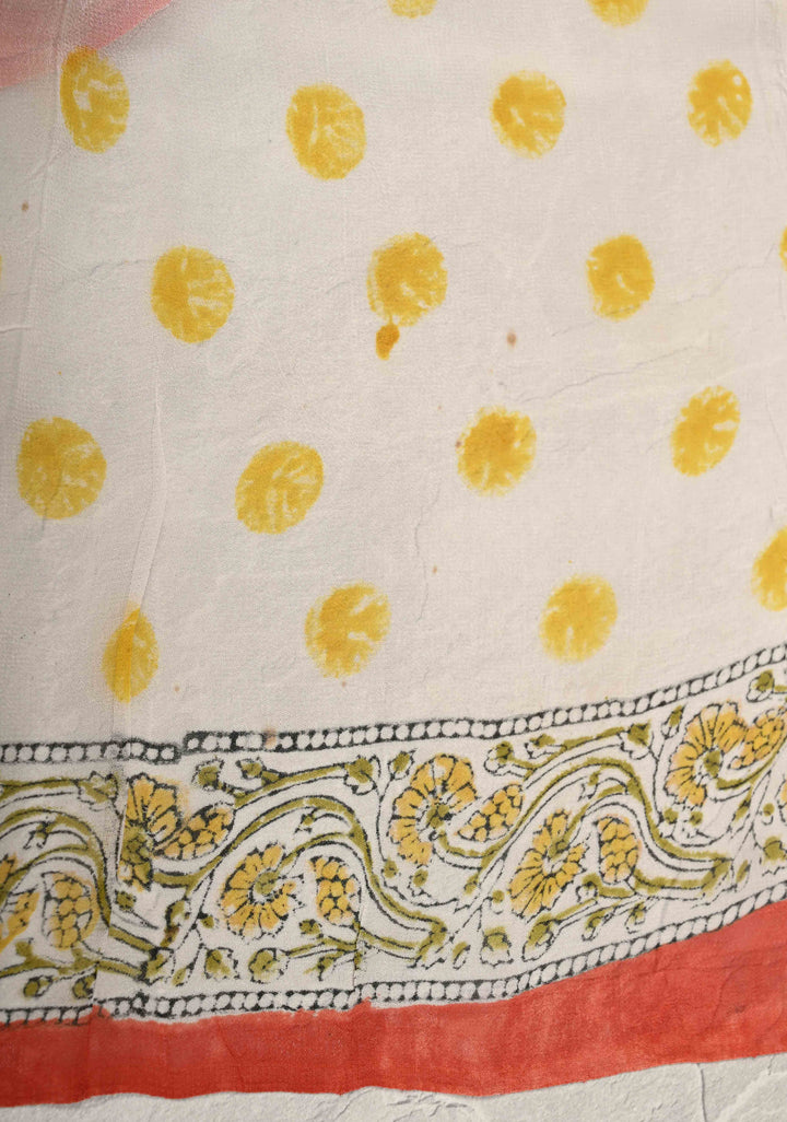 Fanta Orange Georgette Saree with Sanganeri Hand Block Print