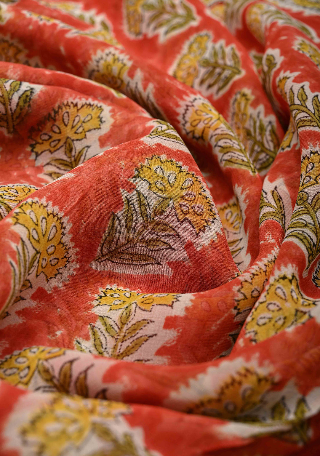 Fanta Orange Georgette Saree with Sanganeri Hand Block Print