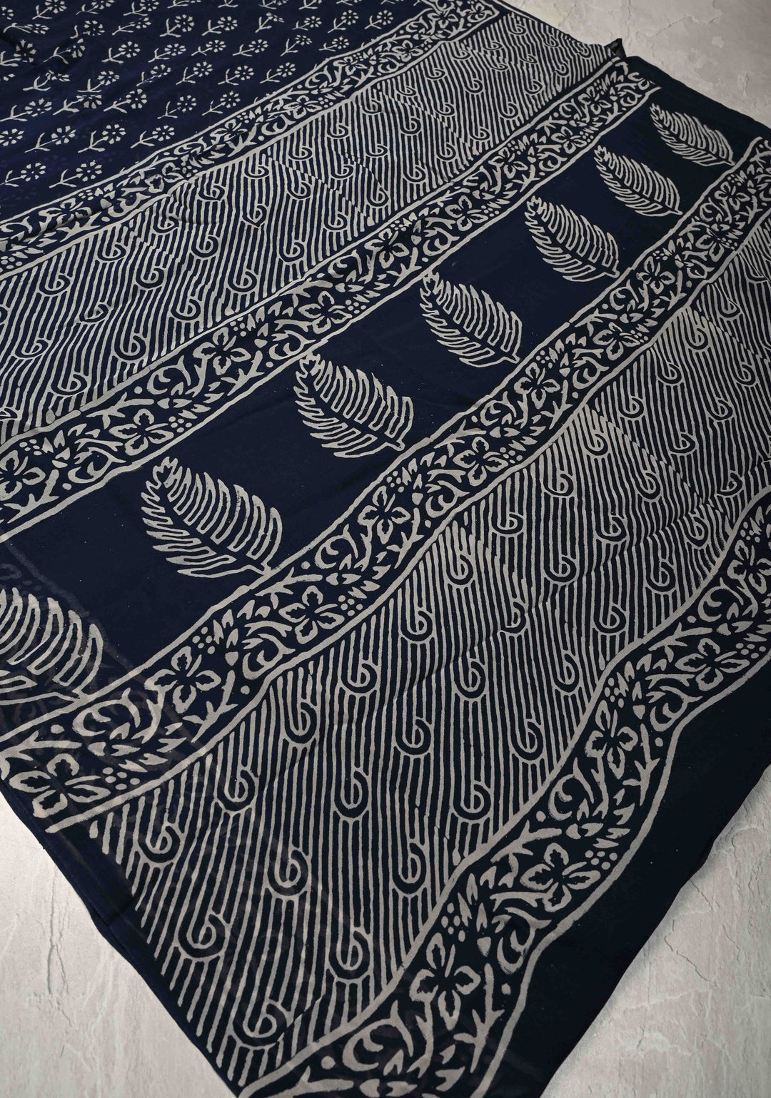 Midnight Blue Georgette Saree with Hand Block Print