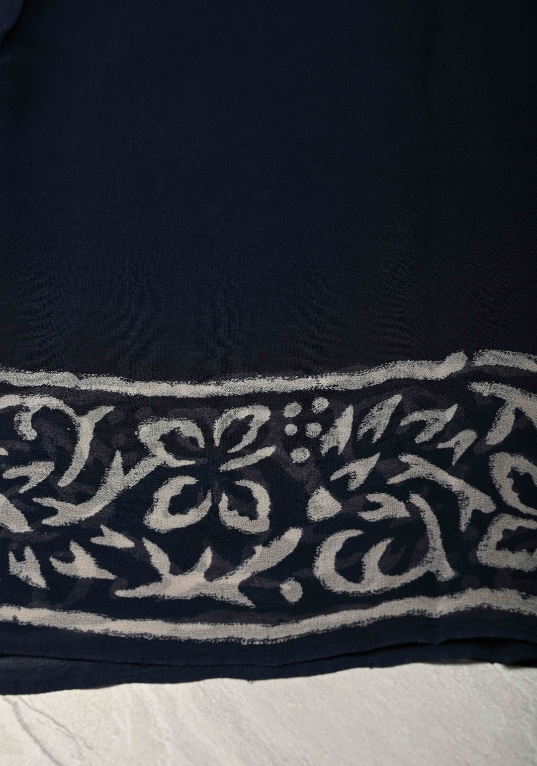 Midnight Blue Georgette Saree with Hand Block Print