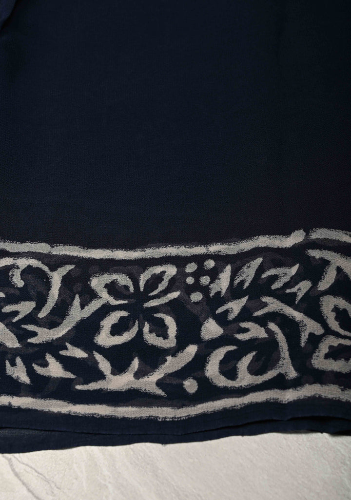 Midnight Blue Georgette Saree with Hand Block Print