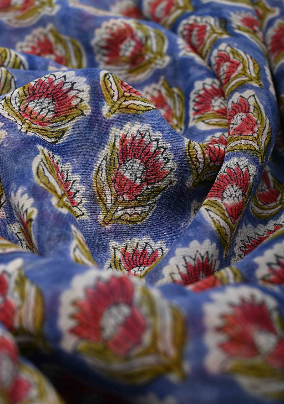 Blue Georgette Saree with Sanganeri Hand Block Print