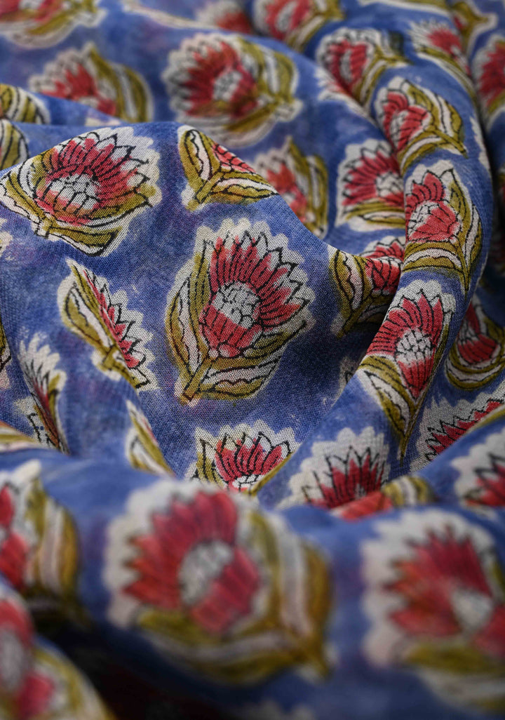 Blue Georgette Saree with Sanganeri Hand Block Print