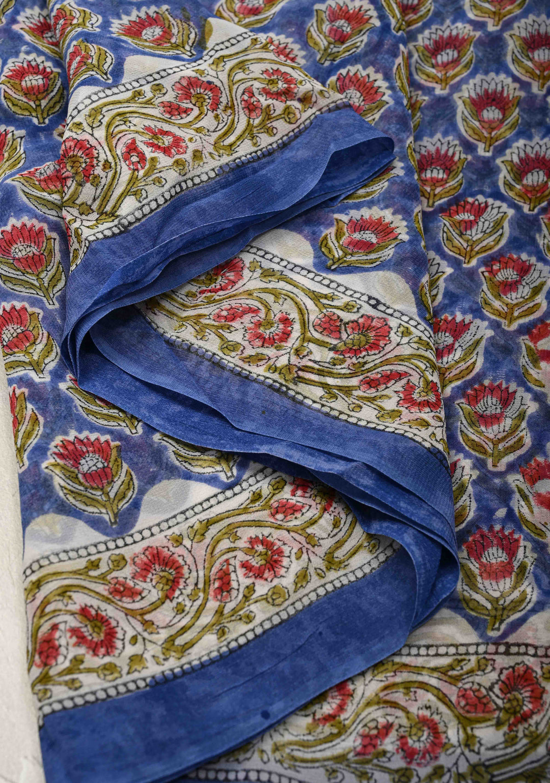 Blue Georgette Saree with Sanganeri Hand Block Print