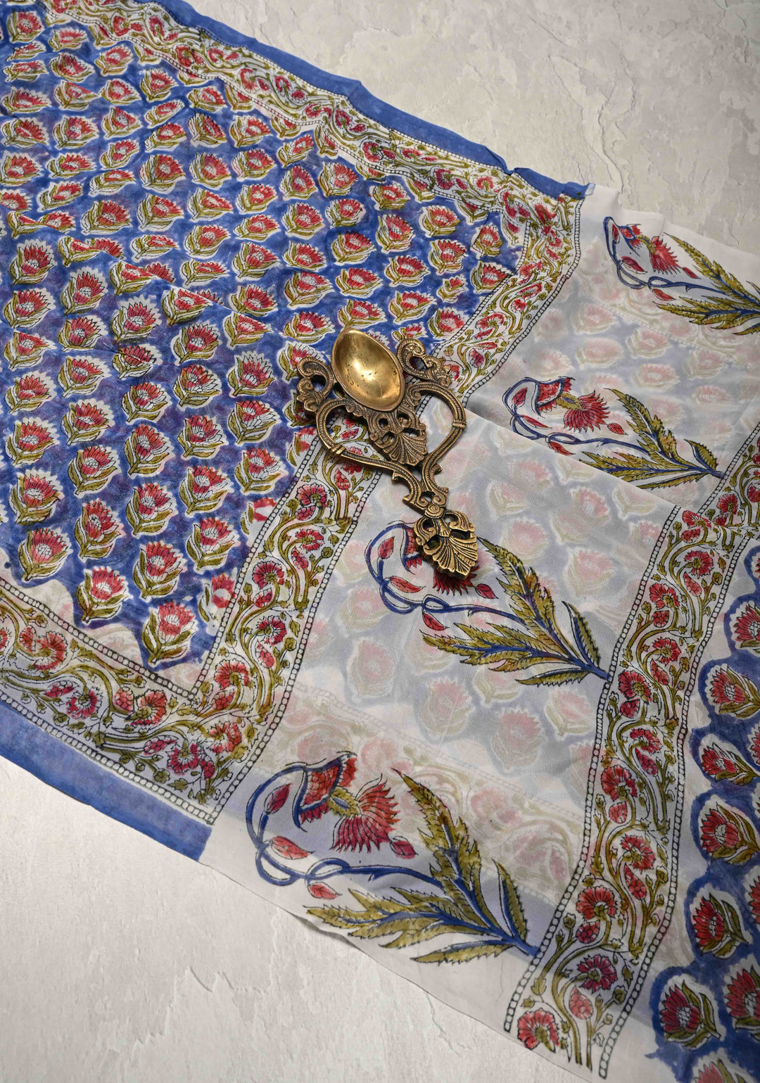 Blue Georgette Saree with Sanganeri Hand Block Print