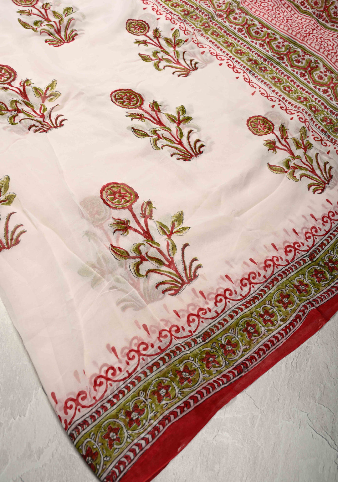 White Georgette Saree with Sanganeri Hand Block Print
