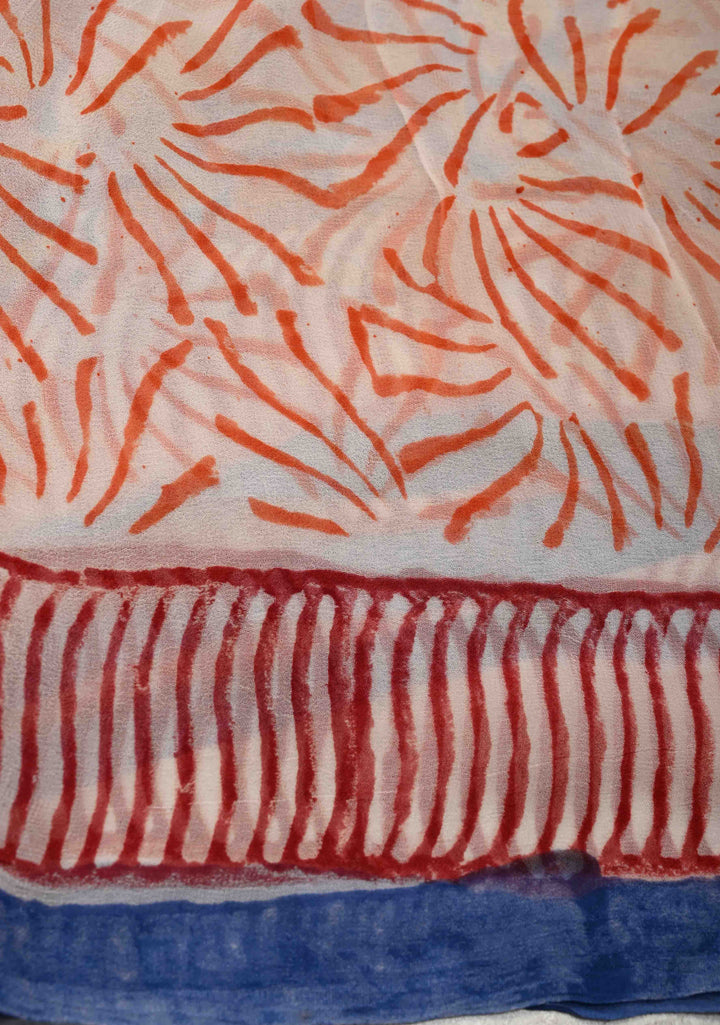 Blue Georgette Saree with Sanganeri Hand Block Print