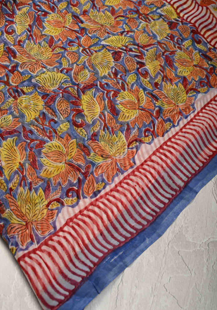 Blue Georgette Saree with Sanganeri Hand Block Print