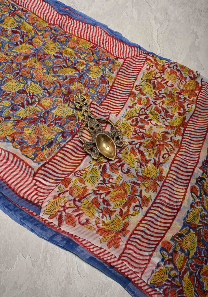 Blue Georgette Saree with Sanganeri Hand Block Print