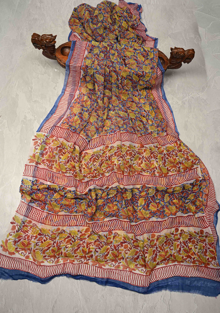 Blue Georgette Saree with Sanganeri Hand Block Print