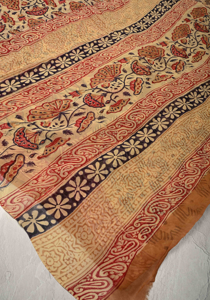 Dark Beige Georgette Saree with Sanganeri Hand Block Print