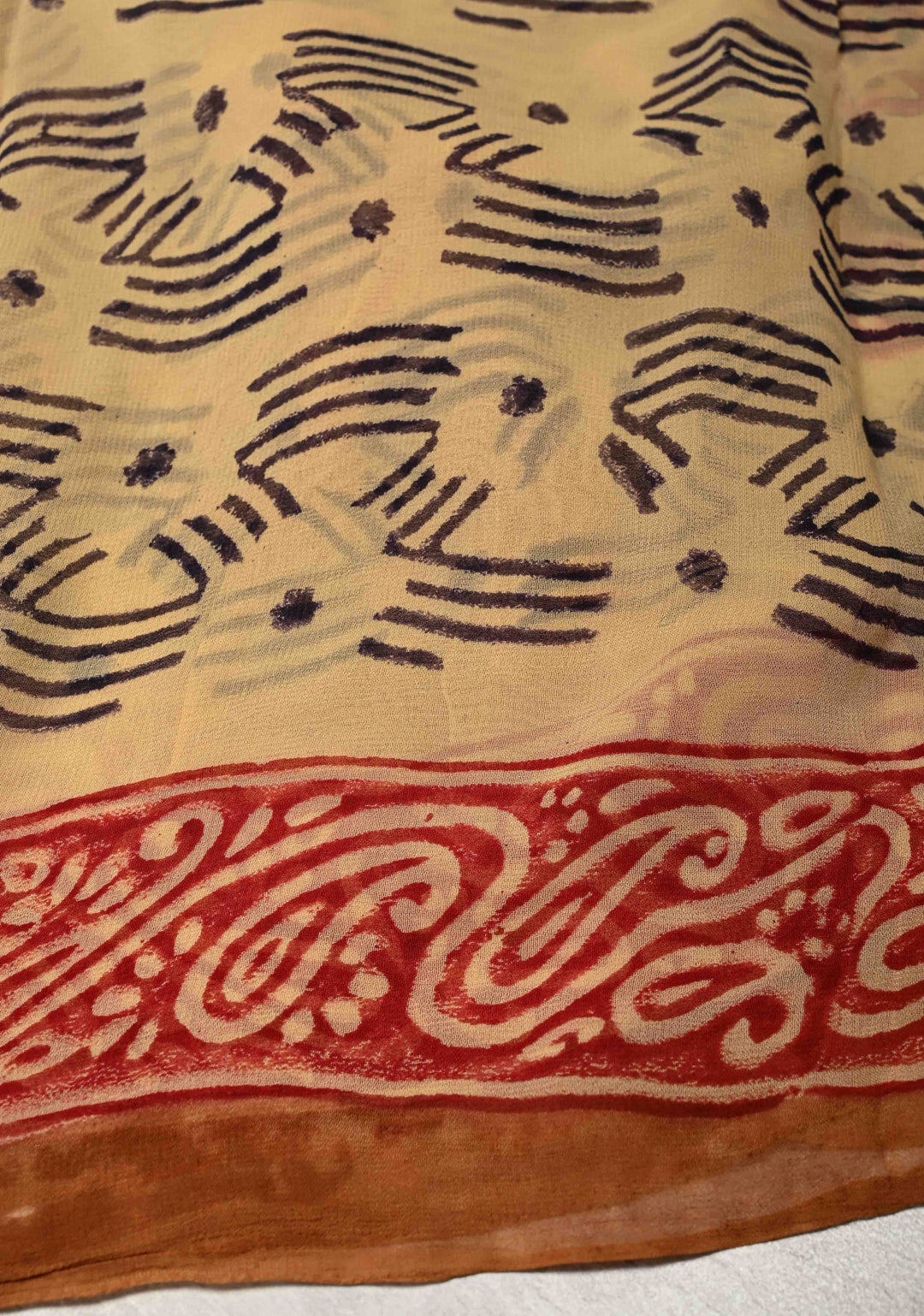 Dark Beige Georgette Saree with Sanganeri Hand Block Print