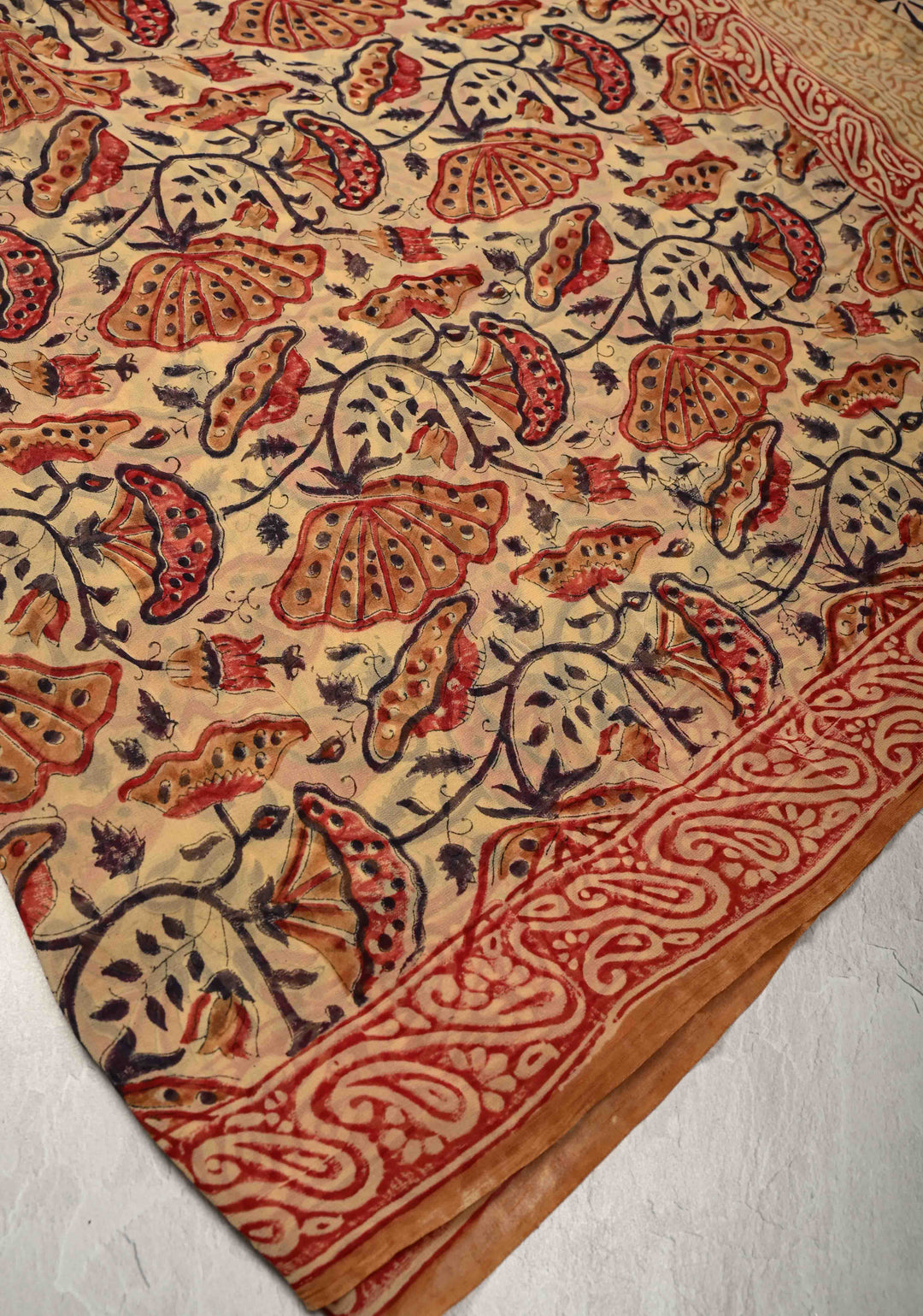 Dark Beige Georgette Saree with Sanganeri Hand Block Print