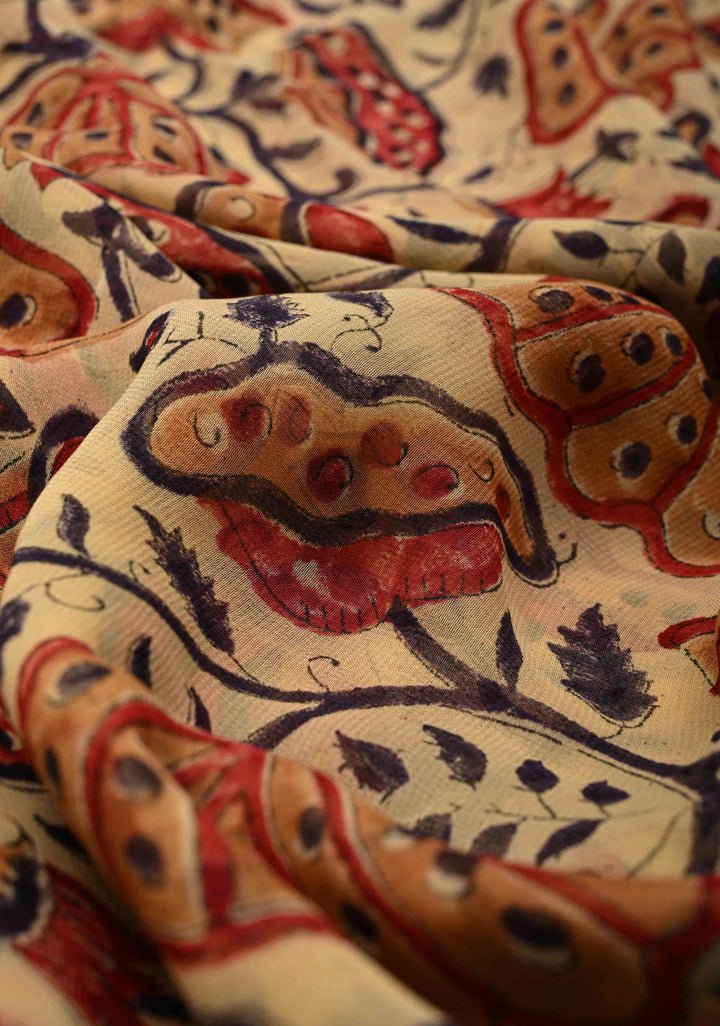 Dark Beige Georgette Saree with Sanganeri Hand Block Print