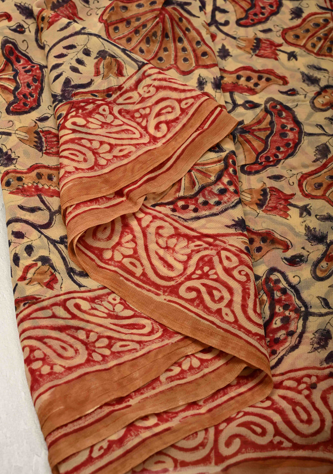 Dark Beige Georgette Saree with Sanganeri Hand Block Print