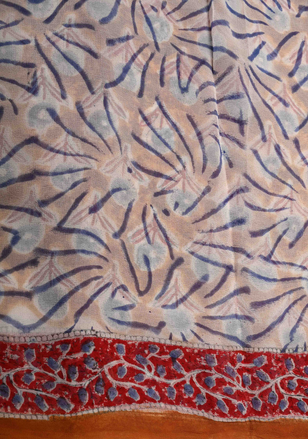 Peanut Brown Georgette Saree with Sanganeri Hand Block Print