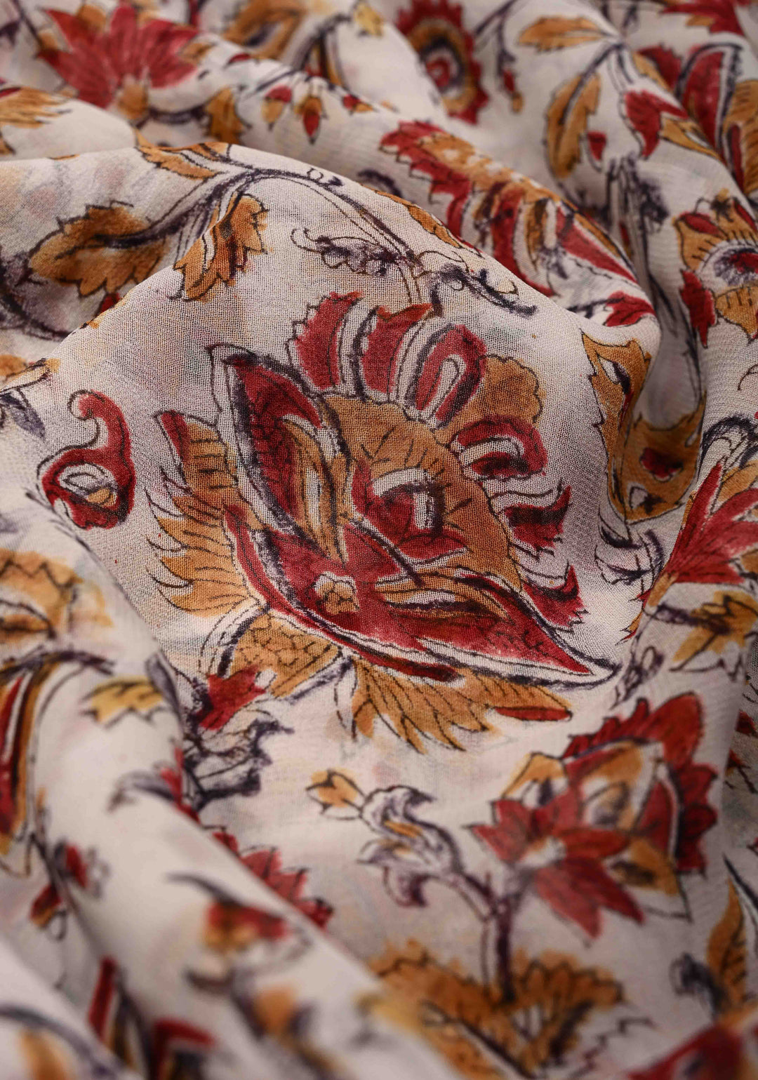 White Georgette Saree with Sanganeri Hand Block Print