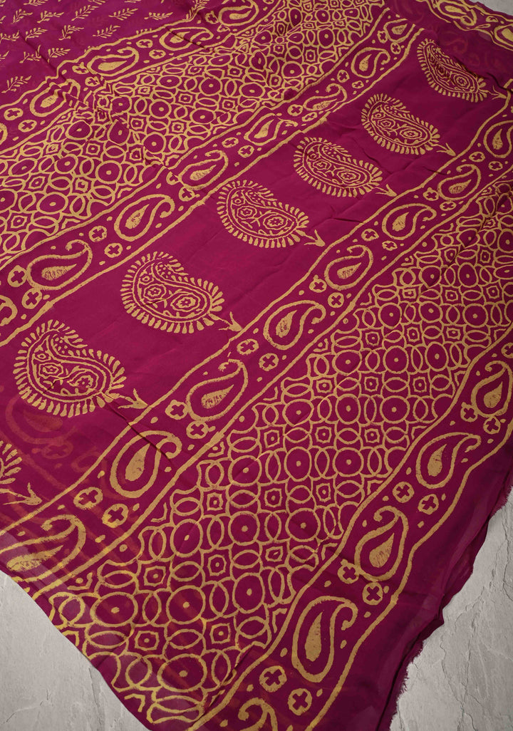 Magenta Georgette Saree with Hand Block Print