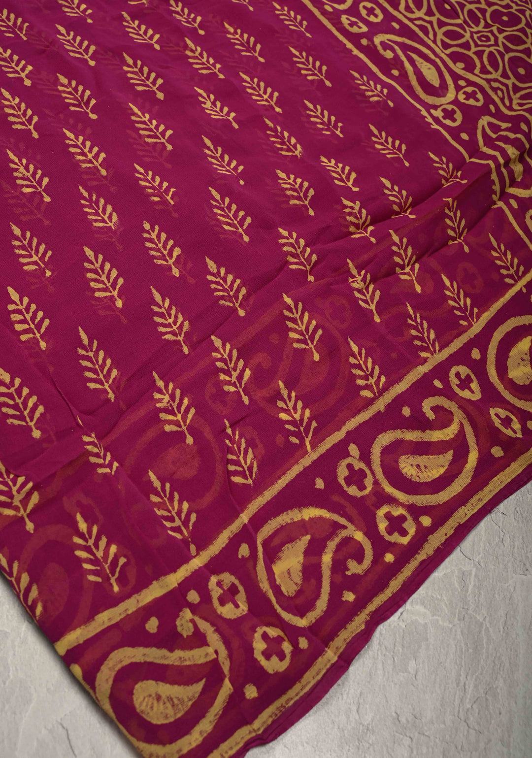 Magenta Georgette Saree with Hand Block Print