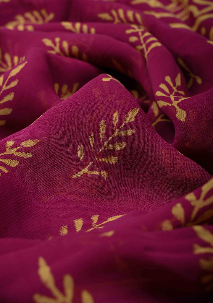 Magenta Georgette Saree with Hand Block Print