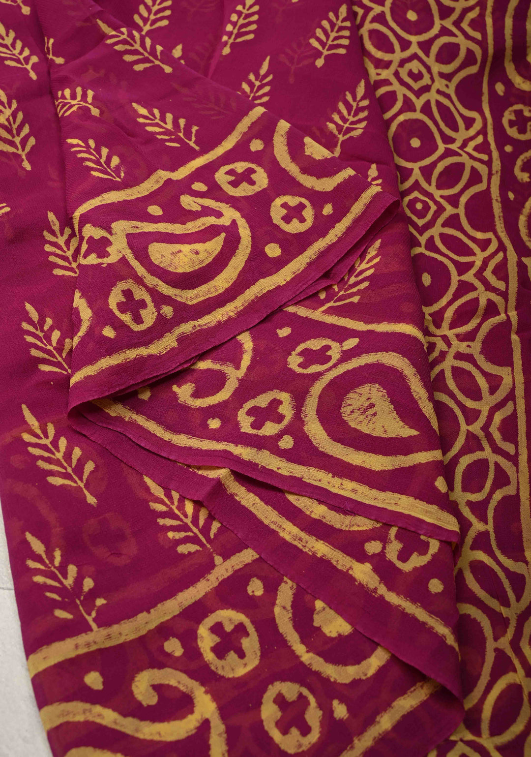 Magenta Georgette Saree with Hand Block Print