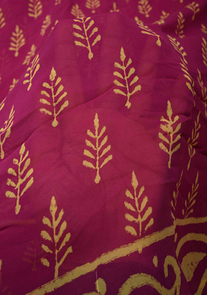 Magenta Georgette Saree with Hand Block Print