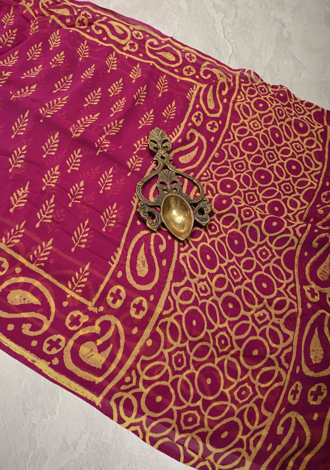 Magenta Georgette Saree with Hand Block Print