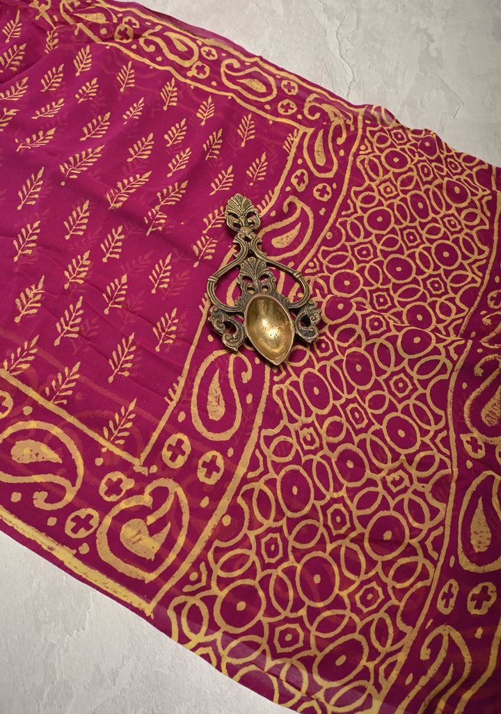 Magenta Georgette Saree with Hand Block Print