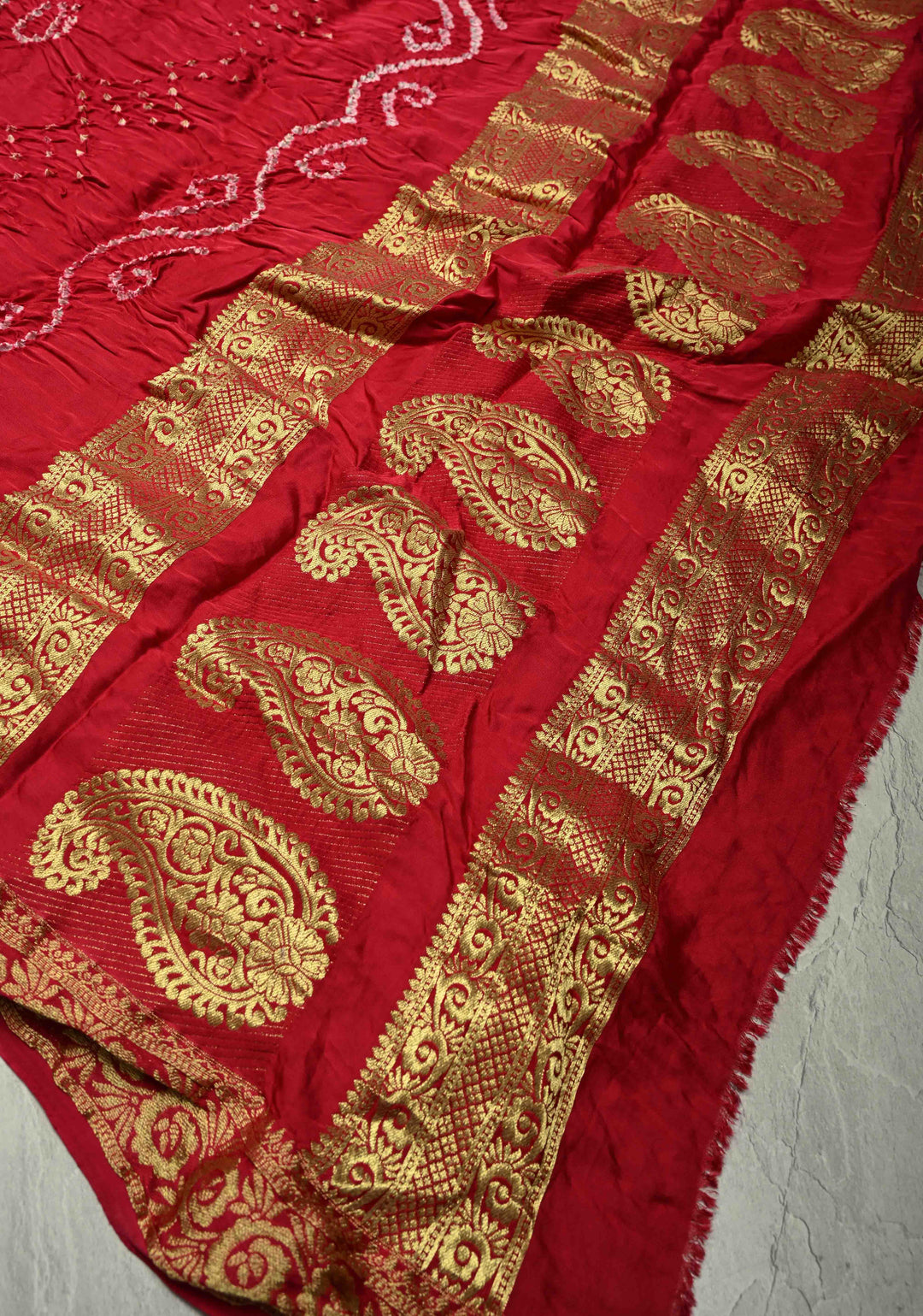 Rani Pink Modal Silk Saree with Sarkam Bandhej and Minimal Zari Border