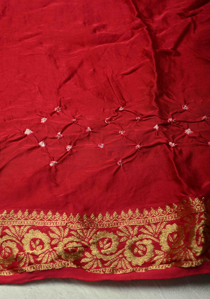 Rani Pink Modal Silk Saree with Sarkam Bandhej and Minimal Zari Border