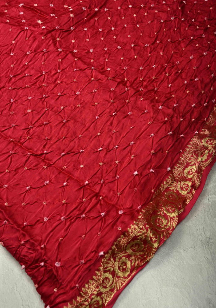 Rani Pink Modal Silk Saree with Sarkam Bandhej and Minimal Zari Border