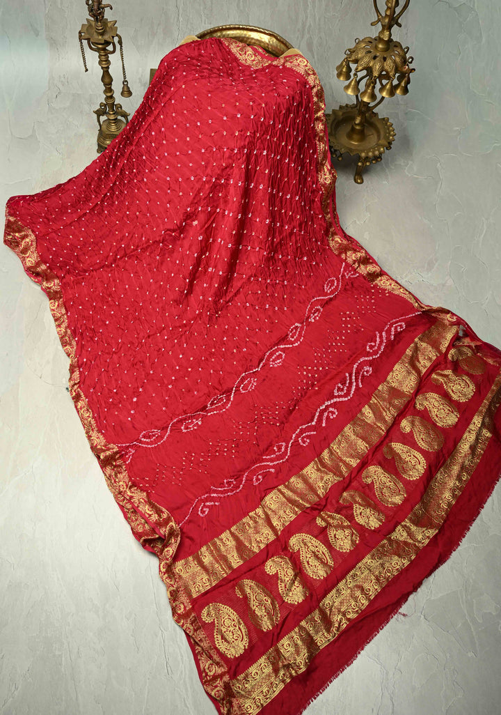 Rani Pink Modal Silk Saree with Sarkam Bandhej and Minimal Zari Border